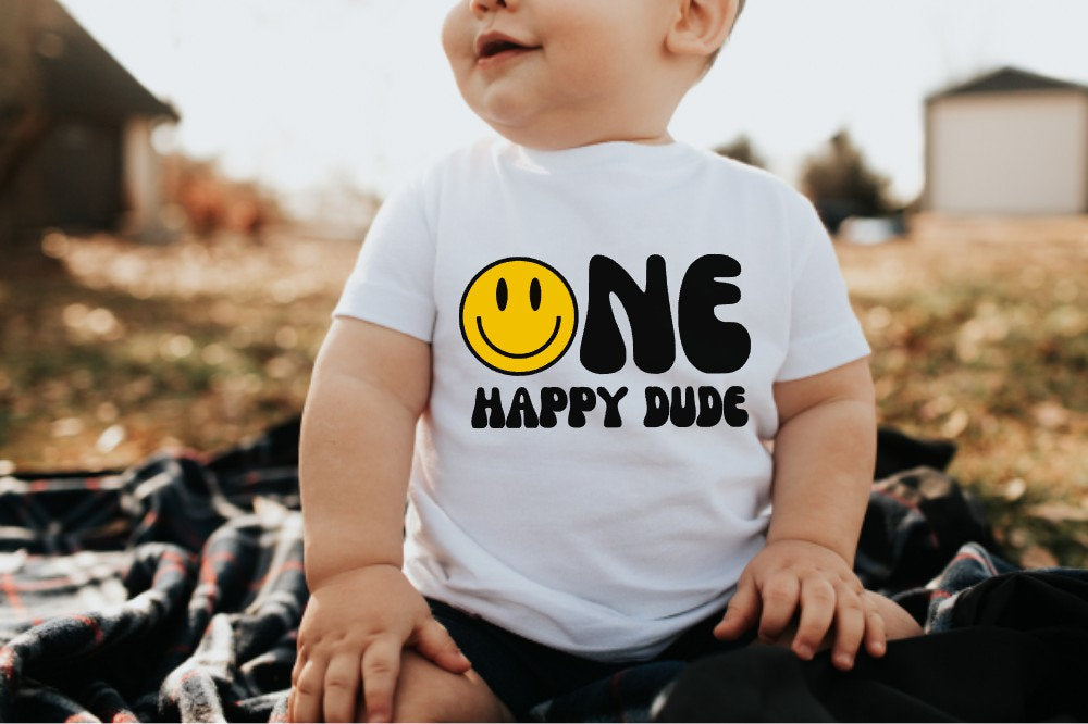 One Happy Dude Tshirt, One Happy Dude First Birthday Shirt, One Happy Dude Birthday Shirt, Kid Smiley Face Shirt, 1st Birthday Shirt, Boy