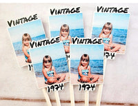 Custom Year Birthday Cupcake Toppers, Personalized 50th Birthday Cupcake Toppers, Vintage 1974, Birthday Decorations, Photo Cupcake Toppers