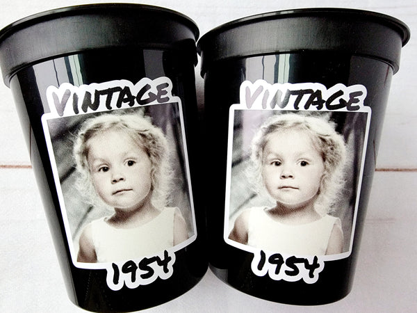 Custom Plastic Party Cups Personalized Party Cups Personalized 70th Birthday Cups Vintage 70th Cups 1954 Custom Face Party Cups Decorations