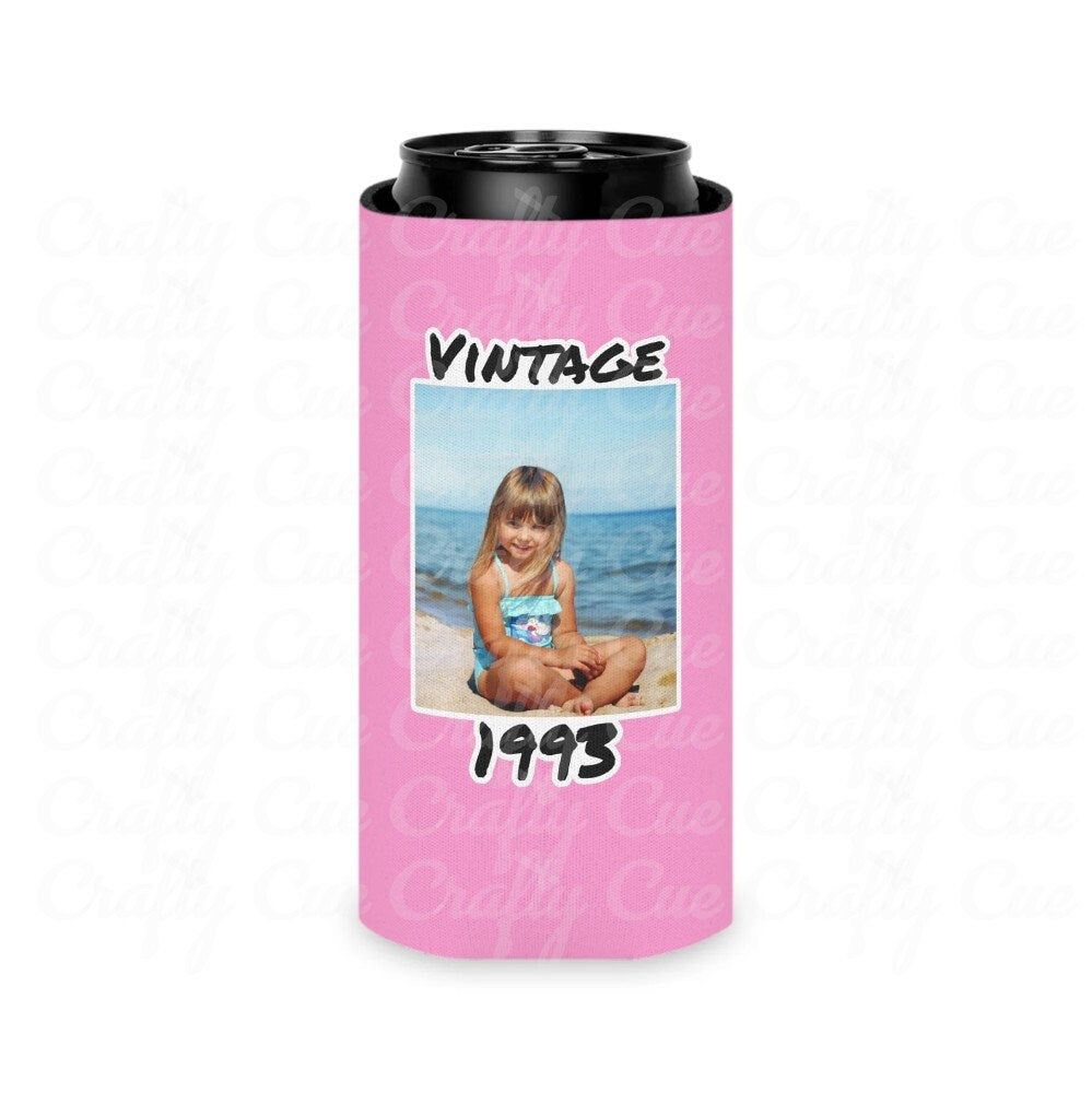 Personalized Can Cooler, 1993 Can Cooler, Custom Picture Can Cooler, Bachelorette Party Favors, Custom Birthday Favor, 30th Favors, Slim Can