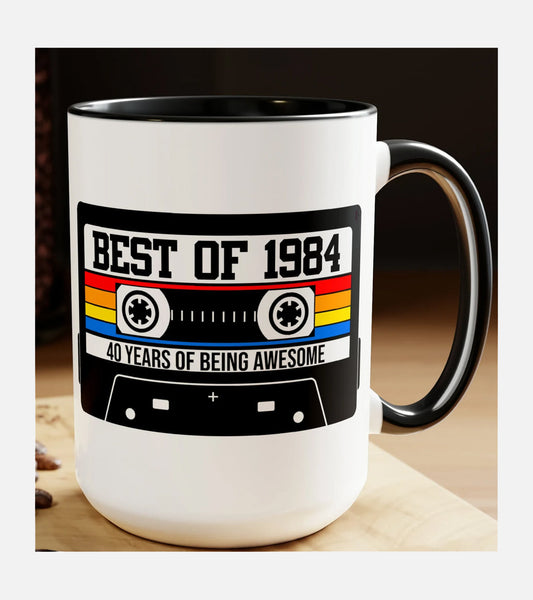 40th BIRTHDAY MUG 40th Party Decorations 40th Party Favors 40th Birthday Gift Cassette Tape Mug Best of 1984 Birthday Vintage 1984 - 15oz