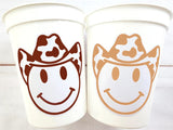 Brown COWBOY HAPPY FACE Cups Cowboy Cups Cowboy Party Favor Cowgirl Bachelorette Party Cowboy Birthday Rodeo Party Cow Print Hat Cups Disco