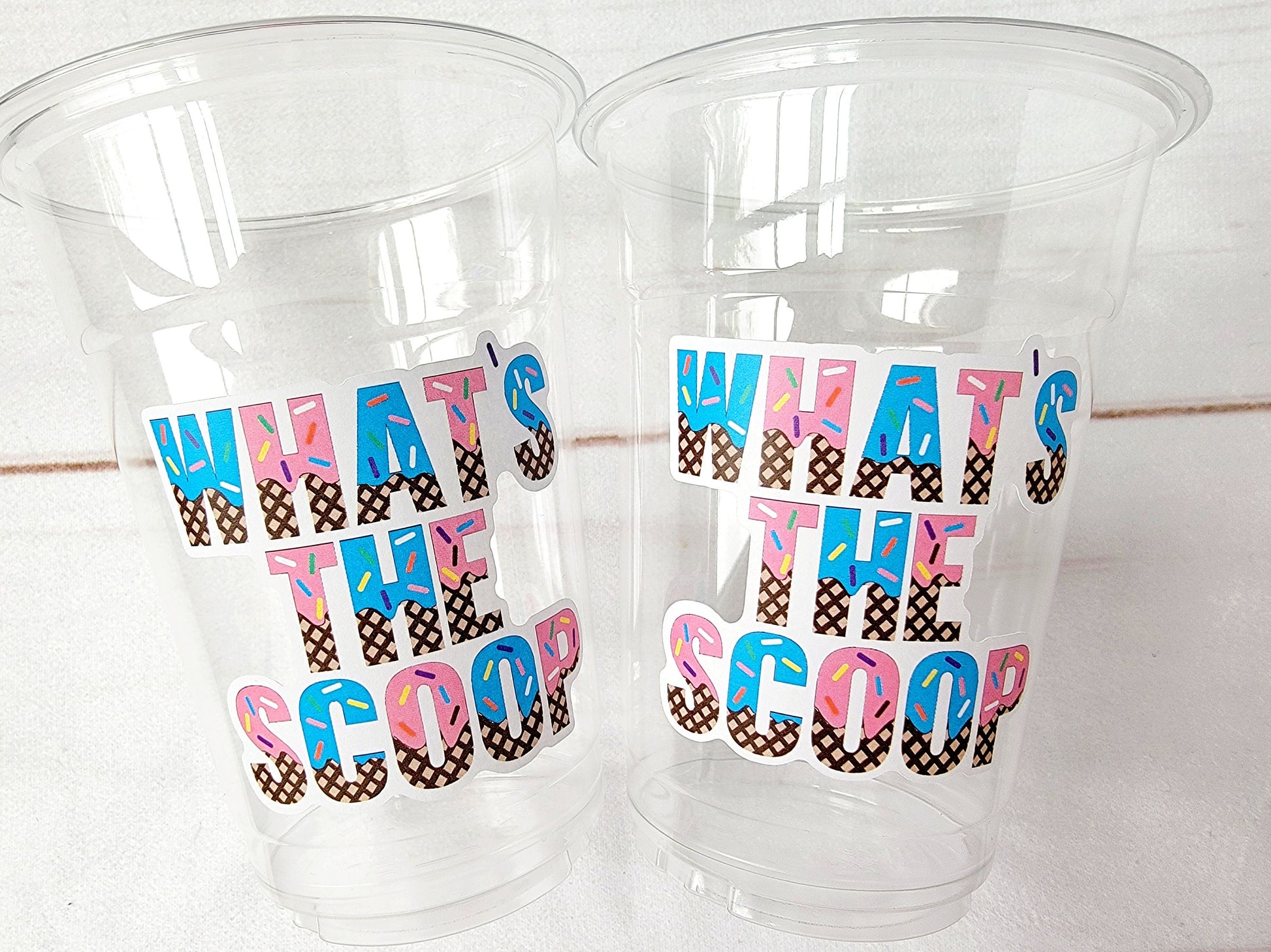 WHAT'S THE SCOOP Ice Cream Cups Ice Cream Gender Reveal Party Ice Cream Baby Shower Pink Blue Ice Cream Baby Shower Ice Cream Party Favors