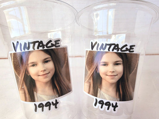 Custom Plastic Party Cups Personalized Party Cups Personaized 30th Personalized 40th Birthday Cups 1984 Custom Face 1994 Vintage 40th Cups
