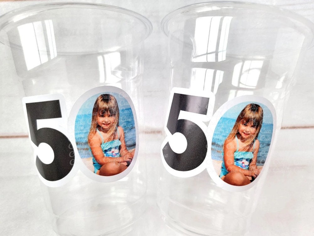 Custom Plastic Cups With Picture Personalized 50th Birthday Cups Vintage 50th Birthday Party Custom Text Custom Face Cups Decorations 1975
