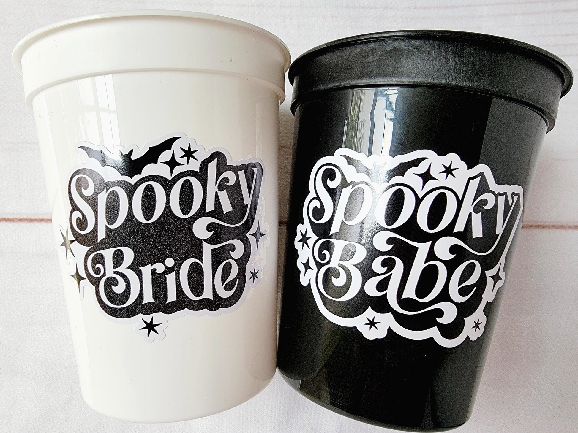 SPOOKY BACHELORETTE CUPS Spooky Bride Spooky Babe Party Cups Halloween Bachelorette Party Cups Black Wedding Cups Bachelorette Party Favors