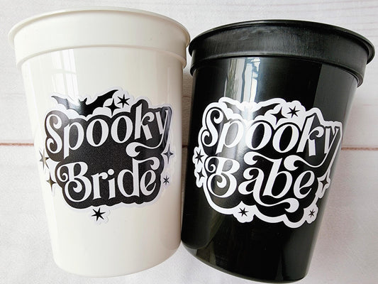 SPOOKY BACHELORETTE CUPS Spooky Bride Spooky Babe Party Cups Halloween Bachelorette Party Cups Black Wedding Cups Bachelorette Party Favors