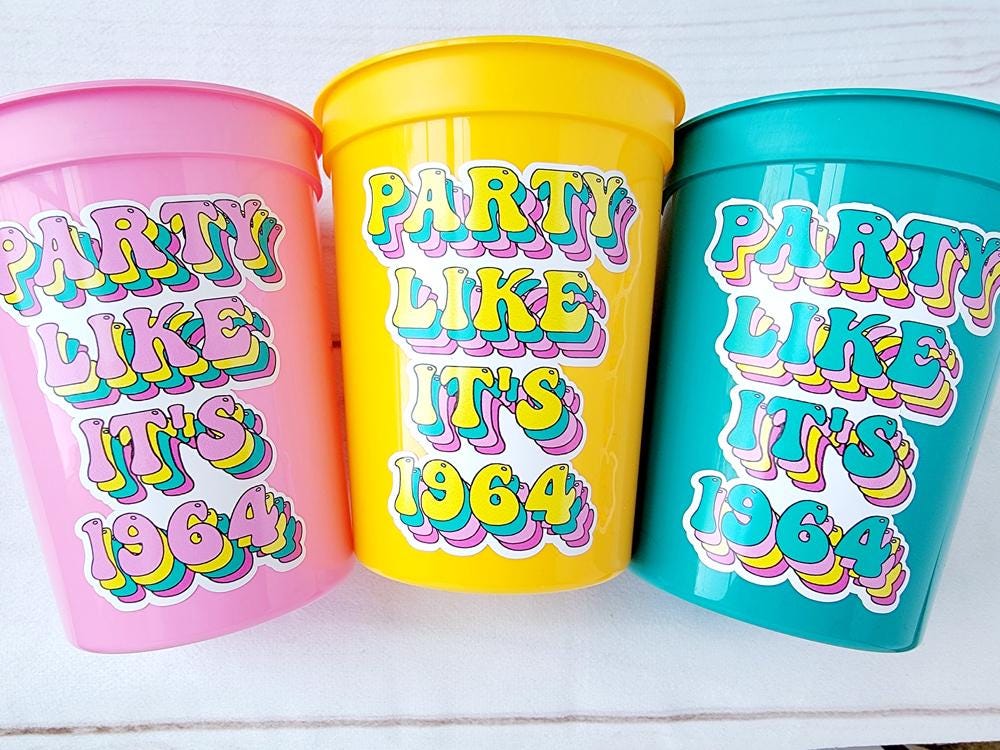 60th PARTY CUPS - Best of 1965 60th Birthday Party 60th Birthday Favors 60th Party Cups 60th Party Decorations 1965 Birthday 60's Party Cup