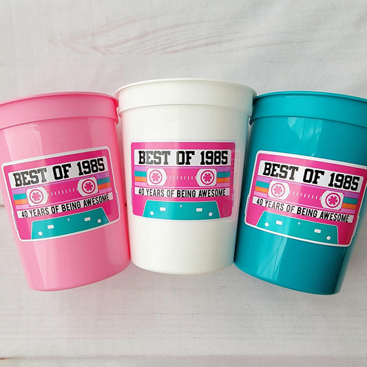 40th PARTY CUPS - Best of 1985 40th Birthday Party 40th Birthday Favors 40th Party Cups 40th Party Decorations 1985 Birthday 80's Party Cups