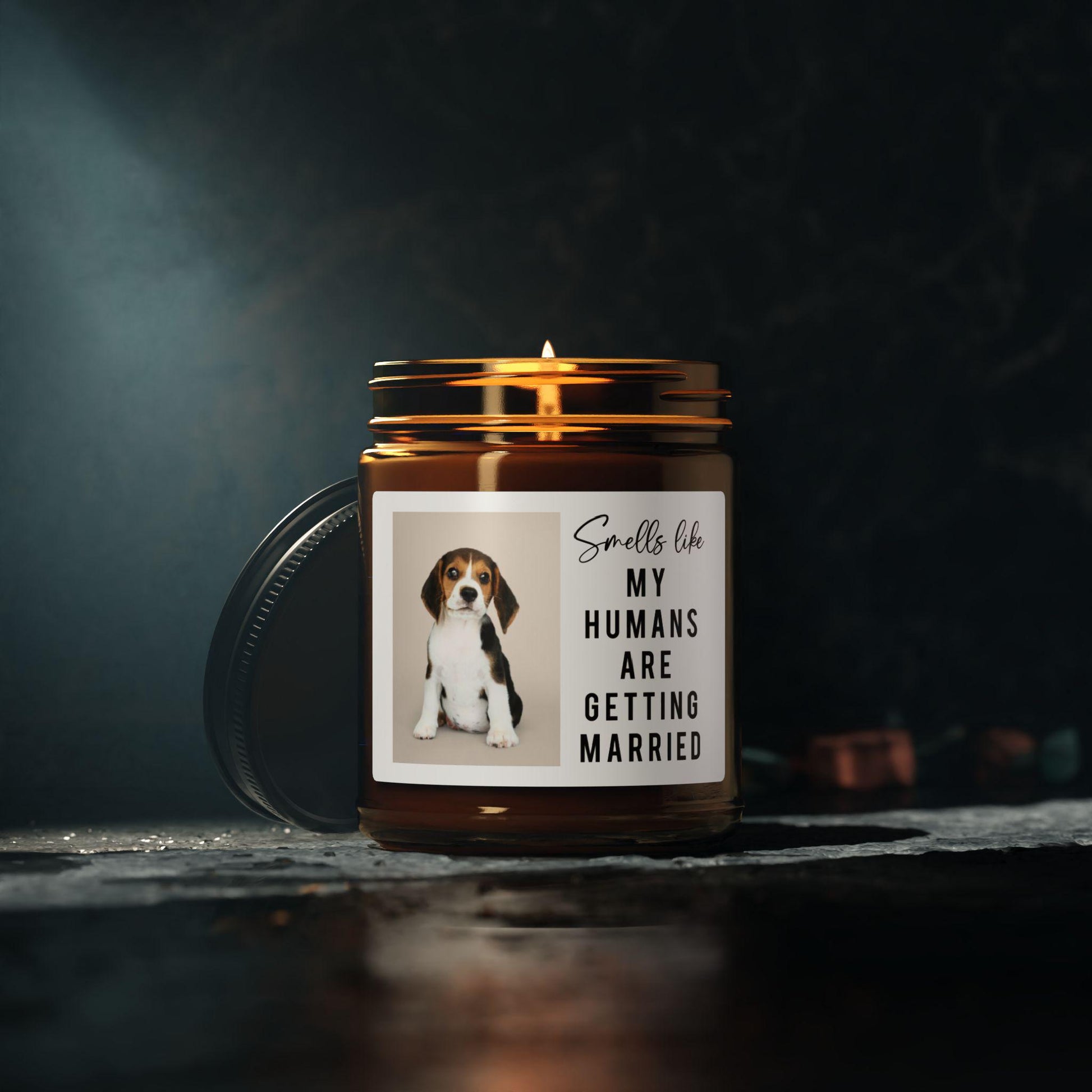 Dog Parents Engagement Gift, Custom Pet Photo, She Said Yes Present, Dog Mom And Dad Bridal Gift, Personalized Amber Jar Candle, Soy Candle