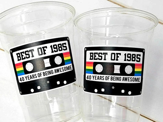 Disposable 40th Birthday Party cups, 40th Birthday Cassette Tape Party, Best of 1985 Birthday, Vintage 40th Birthday, 40th Birthday Party