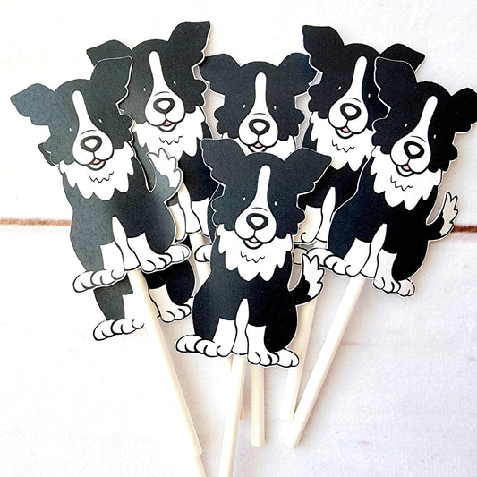 Puppy Party Cupcake Toppers - Dog Cupcake Toppers - Border Collies Cupcake Toppers