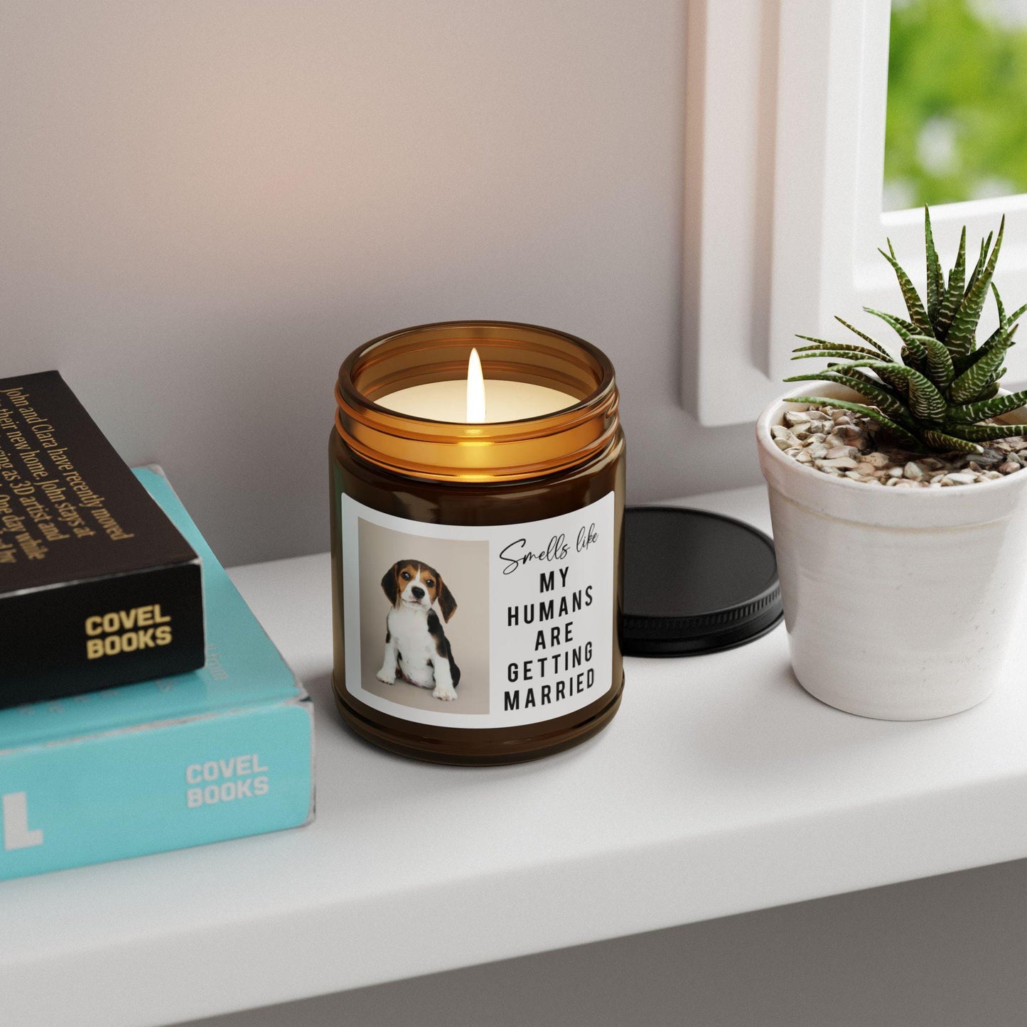Dog Parents Engagement Gift, Custom Pet Photo, She Said Yes Present, Dog Mom And Dad Bridal Gift, Personalized Amber Jar Candle, Soy Candle