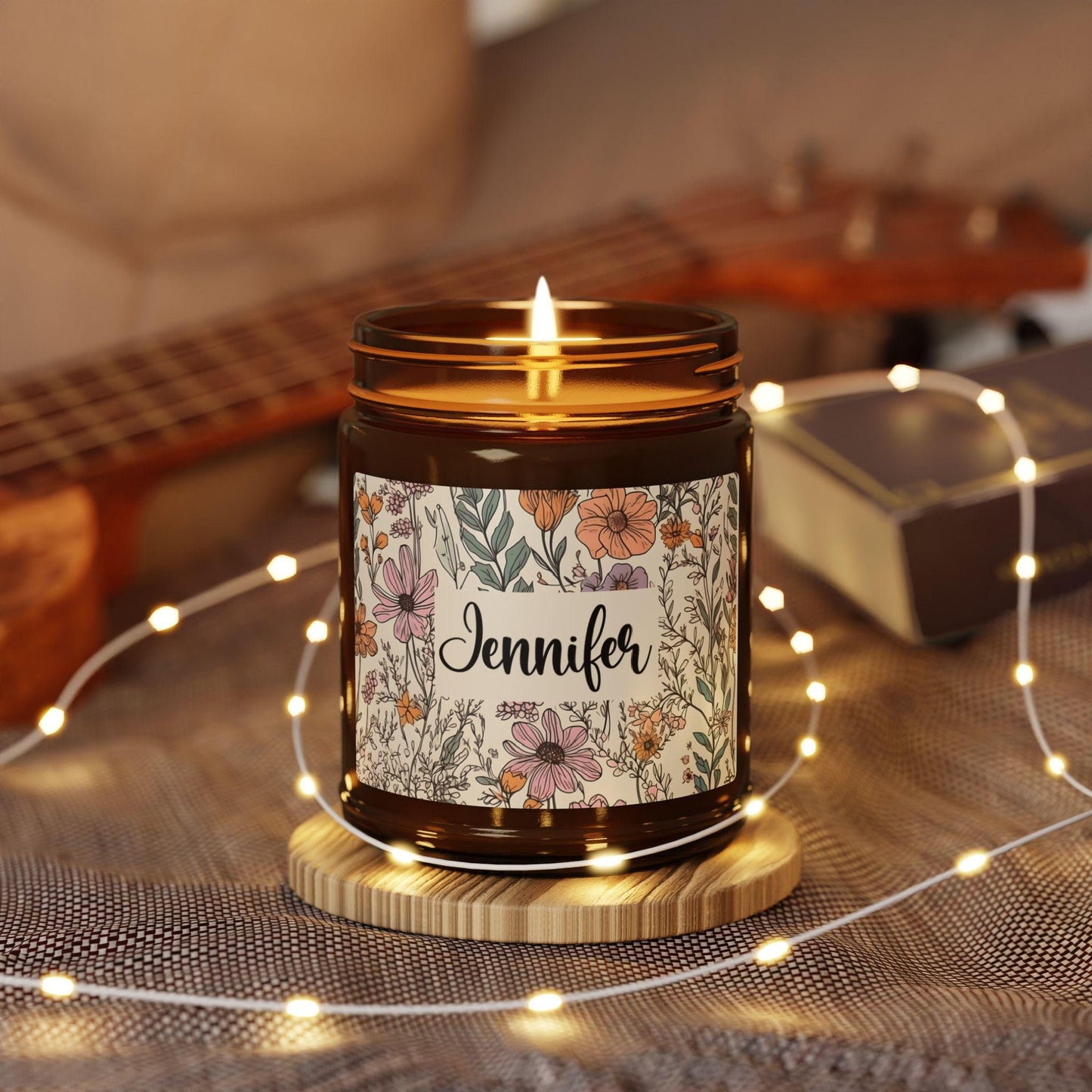 Personalized Wildflower Scented Soy Candle, Custom Name Candle, Birth Flowers, Gift for Her, Unique Gift Idea, Floral Candle, Customized