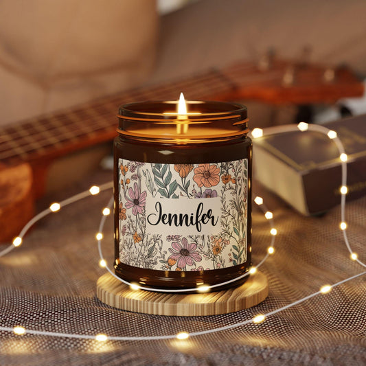 Personalized Wildflower Scented Soy Candle, Custom Name Candle, Birth Flowers, Gift for Her, Unique Gift Idea, Floral Candle, Customized