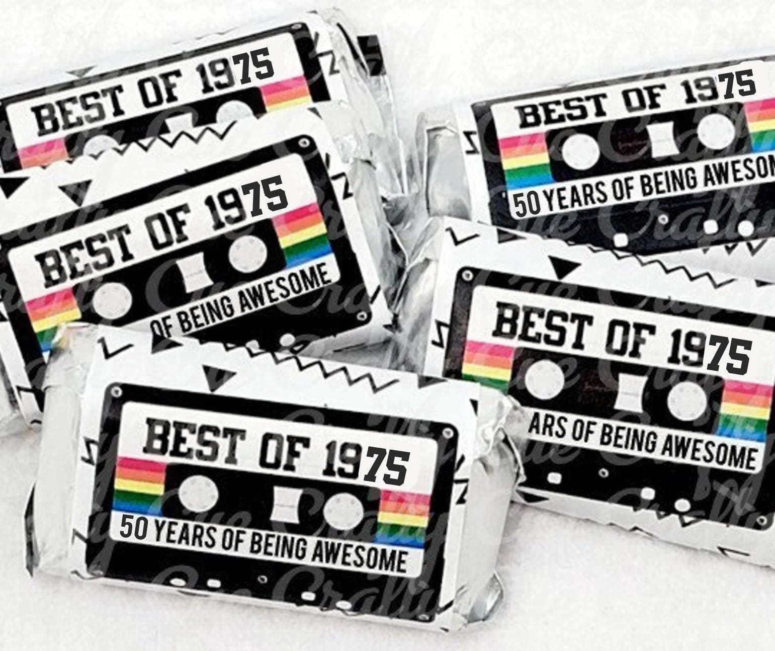 30 - 50th Birthday Cassette Tape Stickers 50th Birthday Stickers For Mini Candy Bar Wrapper Vintage 50th Birthday Best of 1975 Birthday