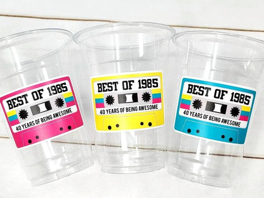 40th PARTY CUPS - Best of 1985 40th Birthday Party 40th Birthday Favors 40th Party Cups 40th Party Decorations 1985 Birthday 80s Party Cups