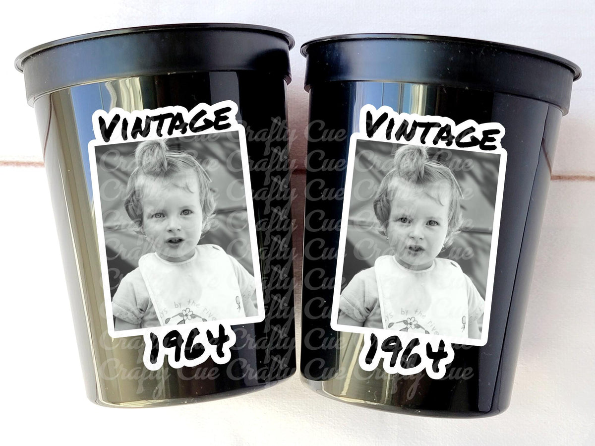 Custom Photo Cups, Custom Picture Cups, Photo Cups, Vintage 30th, Vintage 40th, Vintage 50th, Photo Cups, Happy Birthday, Party Favors, Custom Cups, Picture Cups, Cups with Pictures, Est. Cups, Birthday Cups, Party Cups, Birthday Party Favors, Reusuable Cups, Party Favors