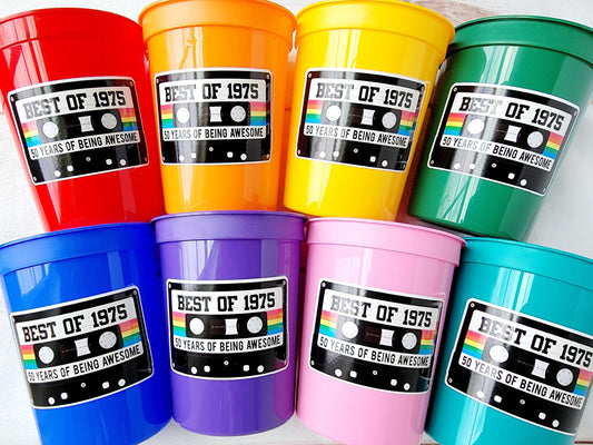 50th PARTY CUPS 50th Birthday Decoration 50th Party Favors 50th Party 50th Birthday Cassette Tape Party Best of 1975 Birthday Vintage 1975