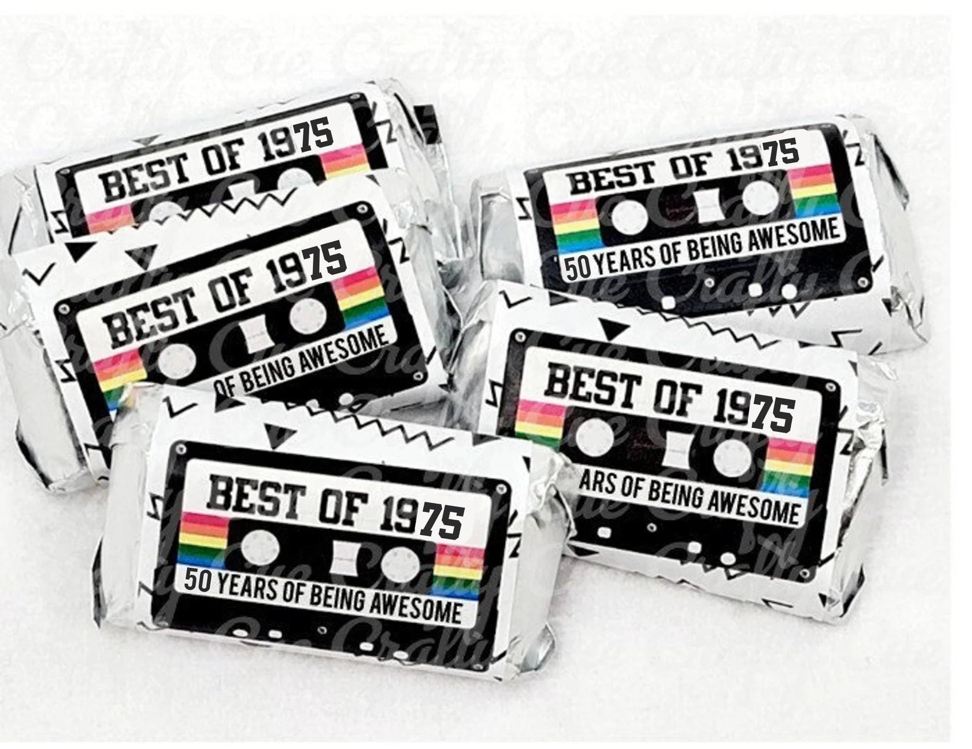 30 - 50th Birthday Cassette Tape Stickers 50th Birthday Stickers For Mini Candy Bar Wrapper Vintage 50th Birthday Best of 1975 Birthday