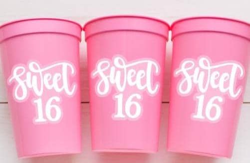 SWEET 16 PARTY Cups - Reuseable Sweet Sixteen Party Cups Sweet 16 Party Cups Sweet 16 Party Favors Sweet 16 Party Favors 16th Birthday Party