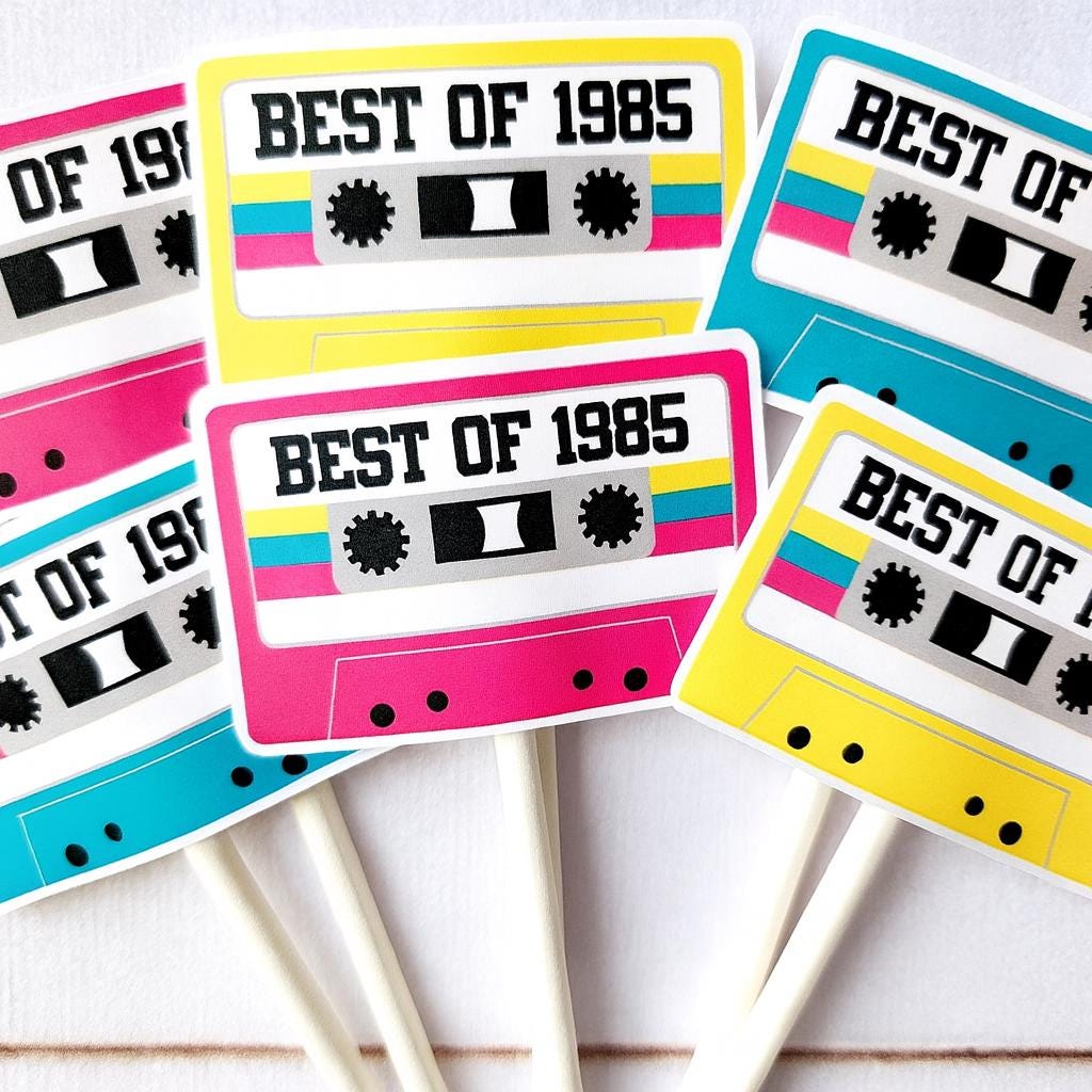 40th Birthday Party Cupcake Toppers - Cassette 40th Birthday Cupcake Toppers Best of 1985 Birthday Vintage 40th Birthday 40th Birthday Party