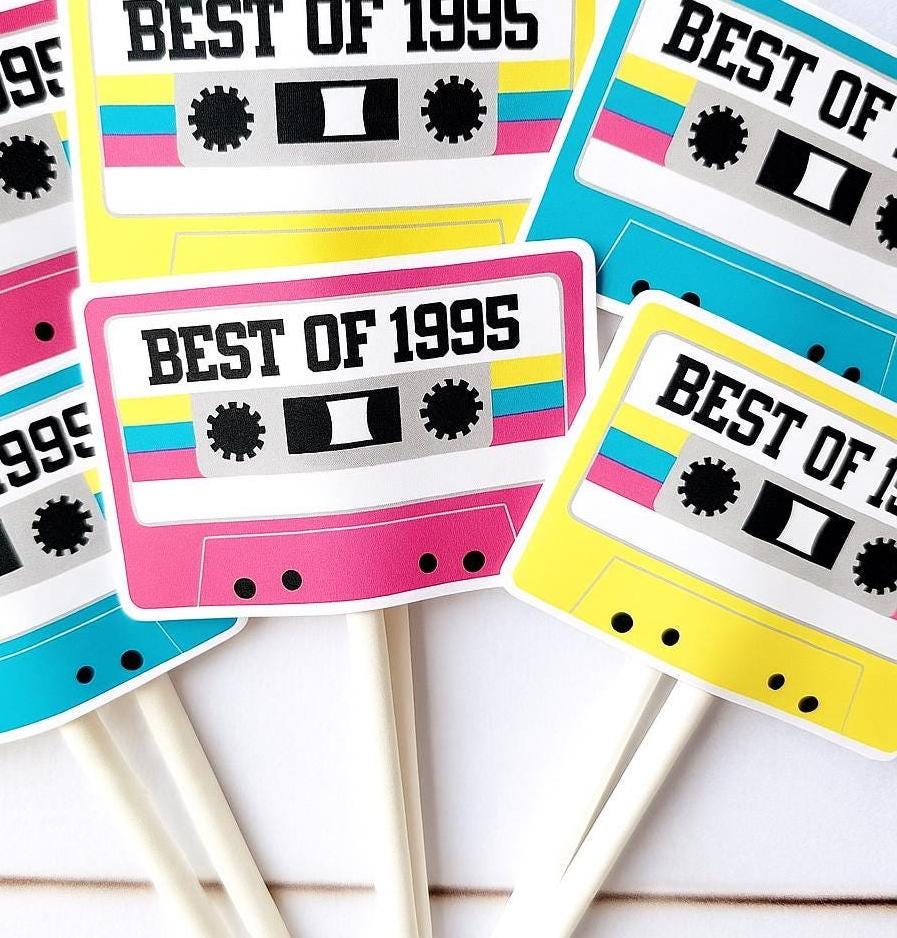 30th Birthday Party Cupcake Toppers - Cassette 30th Birthday Cupcake Toppers Best of 1995 Birthday Vintage 30th Birthday 30th Birthday Party