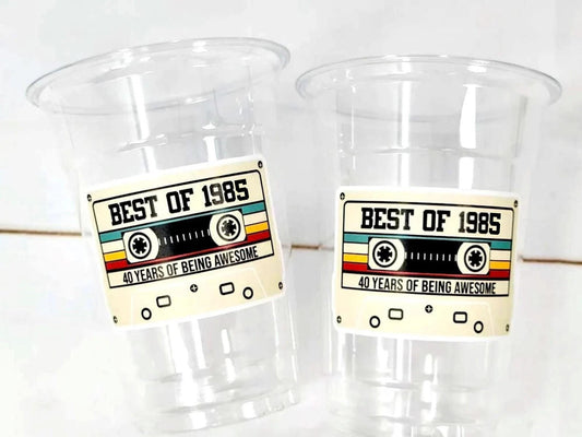 Disposable 40th Birthday Party cups, 40th Birthday Cassette Tape Party, Best of 1985 Birthday, 40th Birthday Party Vintage 40th Birthday Tan