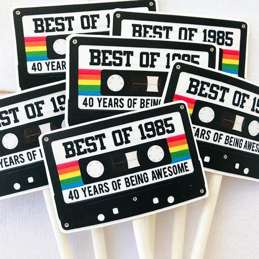 Cassette Tape Cupcake Toppers 40th Party Cupcake Toppers Best of 1985 40th Birthday Party 40th Birthday Cake Toppers 40th Party Decorations