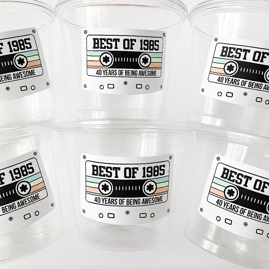 40th PARTY CUPS 40th Birthday Decoration 40th Party Favors 40th Party 40th Birthday Cassette Tape Party Best of 1985 Birthday Vintage 1985