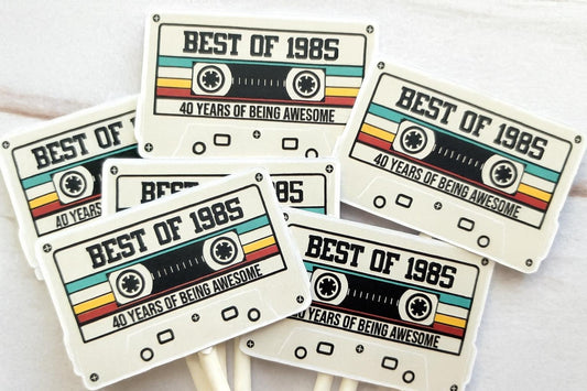 40th Birthday Party Cupcake Toppers Tan Cassette 40th Birthday Cupcake Toppers Best of 1985 Birthday Vintage 1985 Party 40th Birthday Party