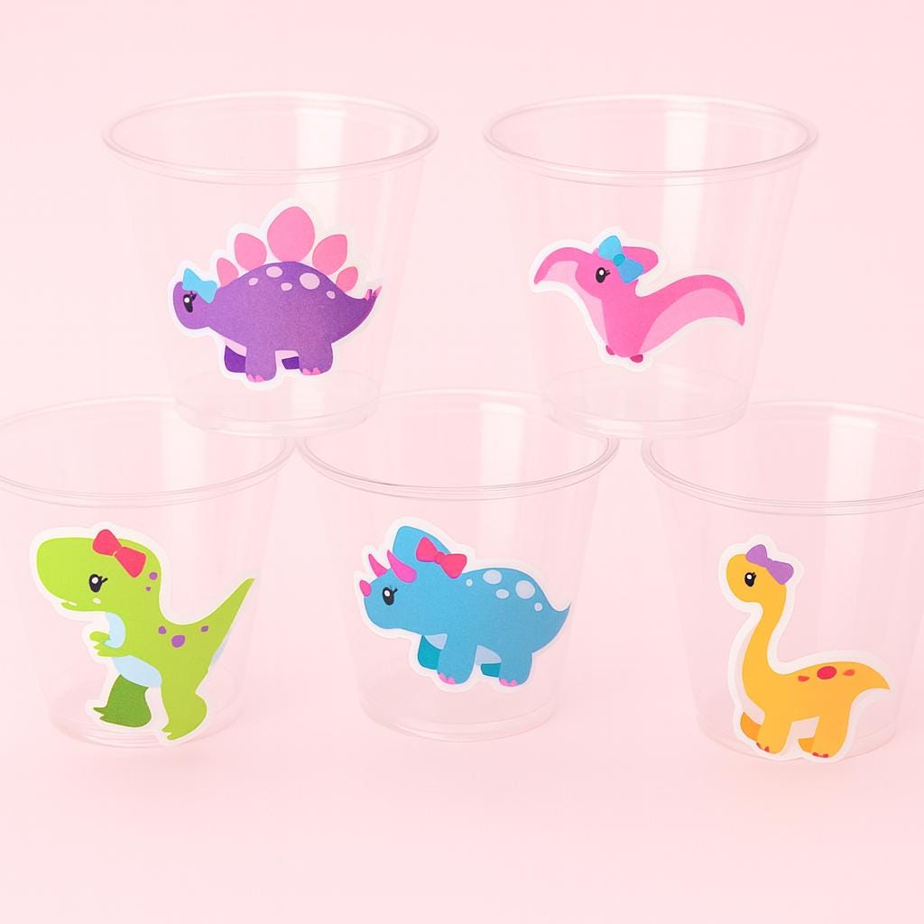 DINOSAUR PARTY CUPS - Girl Dinosaur Party Cups Girl Dinosaur Decorations Dinosaur Party Decorations Dinosaur Birthday Girl Dinosaur Party