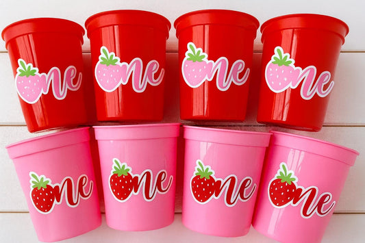 STRAWBERRY PARTY CUPS -Strawberry Birthday Cups Strawberry Cups First Birthday Strawberry Party Decorations Strawberry Berry Sweet One Cups