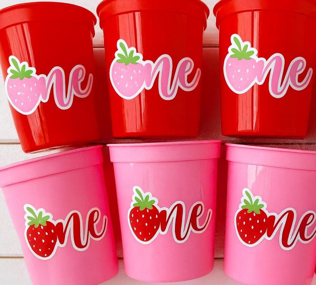 STRAWBERRY PARTY CUPS -Strawberry Birthday Cups Strawberry Cups First Birthday Strawberry Party Decorations Strawberry Berry Sweet One Cups