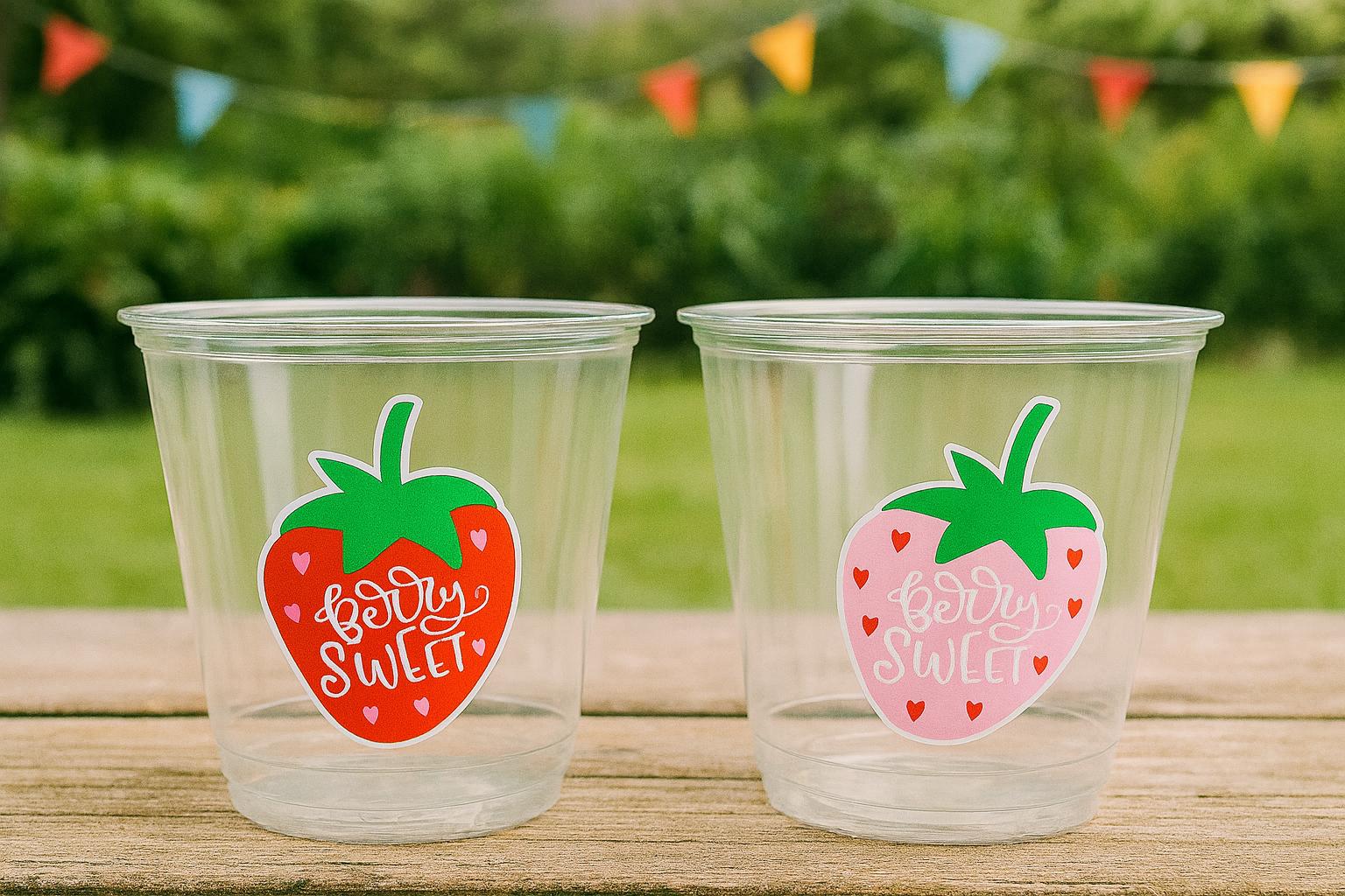 STRAWBERRY PARTY CUPS Strawberry Birthday Cups Strawberry Cup First Birthday Strawberry Party Decorations Strawberry Baby Shower Berry Sweet