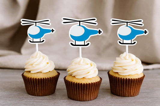 Helicopter Cupcake Toppers, Helicopter Birthday Party Decorations, Helicopter Party, Helicopter Cake Toppers, Helicopter Cupcake Picks,