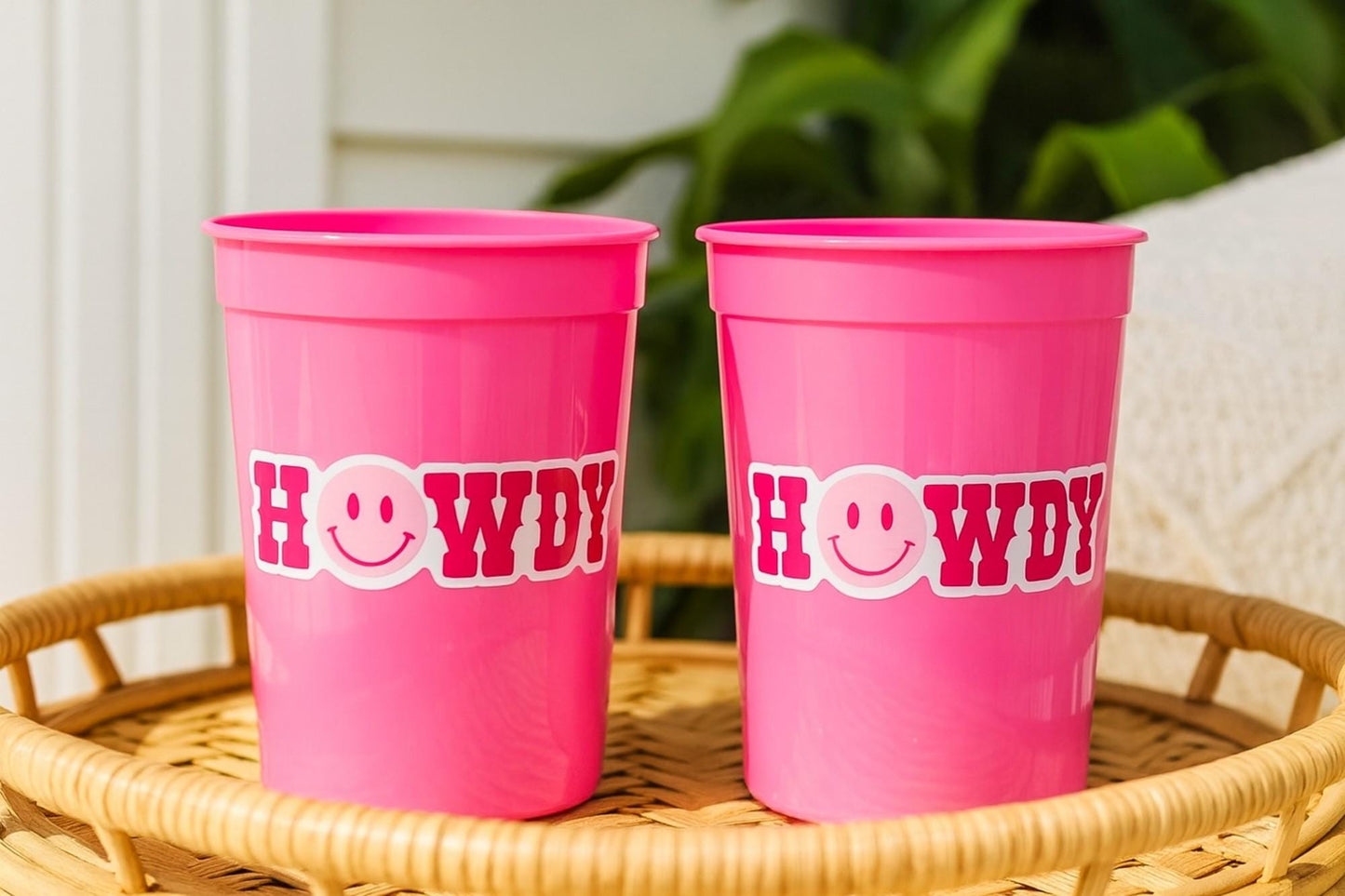 COWGIRL PARTY CUPS Cowgirl Cups Cowgirl Party Decorations Cowgirl Bachelorette Party Cow Print Hat Happy Face Rodeo Howdy Let's Go Girls
