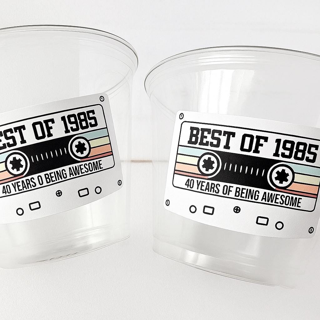 40th PARTY CUPS 40th Birthday Decoration 40th Party Favors 40th Party 40th Birthday Cassette Tape Party Best of 1985 Birthday Vintage 1985
