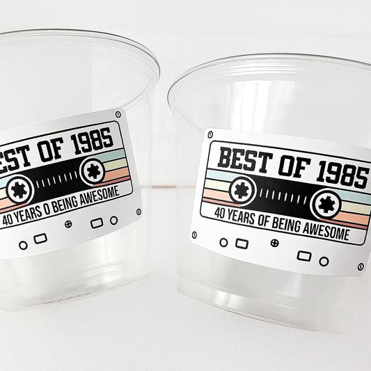 40th PARTY CUPS 40th Birthday Decoration 40th Party Favors 40th Party 40th Birthday Cassette Tape Party Best of 1985 Birthday Vintage 1985