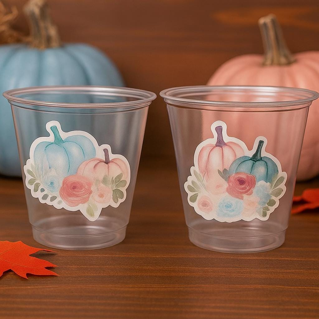 GENDER REVEAL PUMPKIN Party Cups Gender Reveal Baby Shower He or She Cup Pink and Blue Gender Reveal Decoration Little Pumpkin Gender Reveal