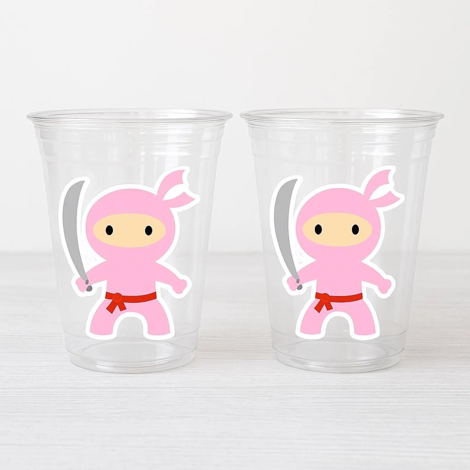 Ninja Party Cups, Girl Ninja Cups, Ninja Birthday Party Supplies, Ninja Party Decorations, Pink Ninja Cups, Ninja Party Favors, Ninja Cups