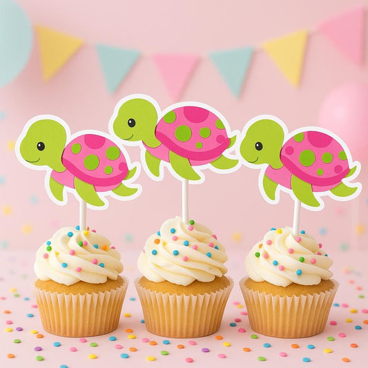 Turtle Cupcake Toppers - Turtle Birthday - Turtle Baby Shower - Girl Turtle Cupcake Topprs - Under The Sea Cupcake Toppers ( 930161021P)