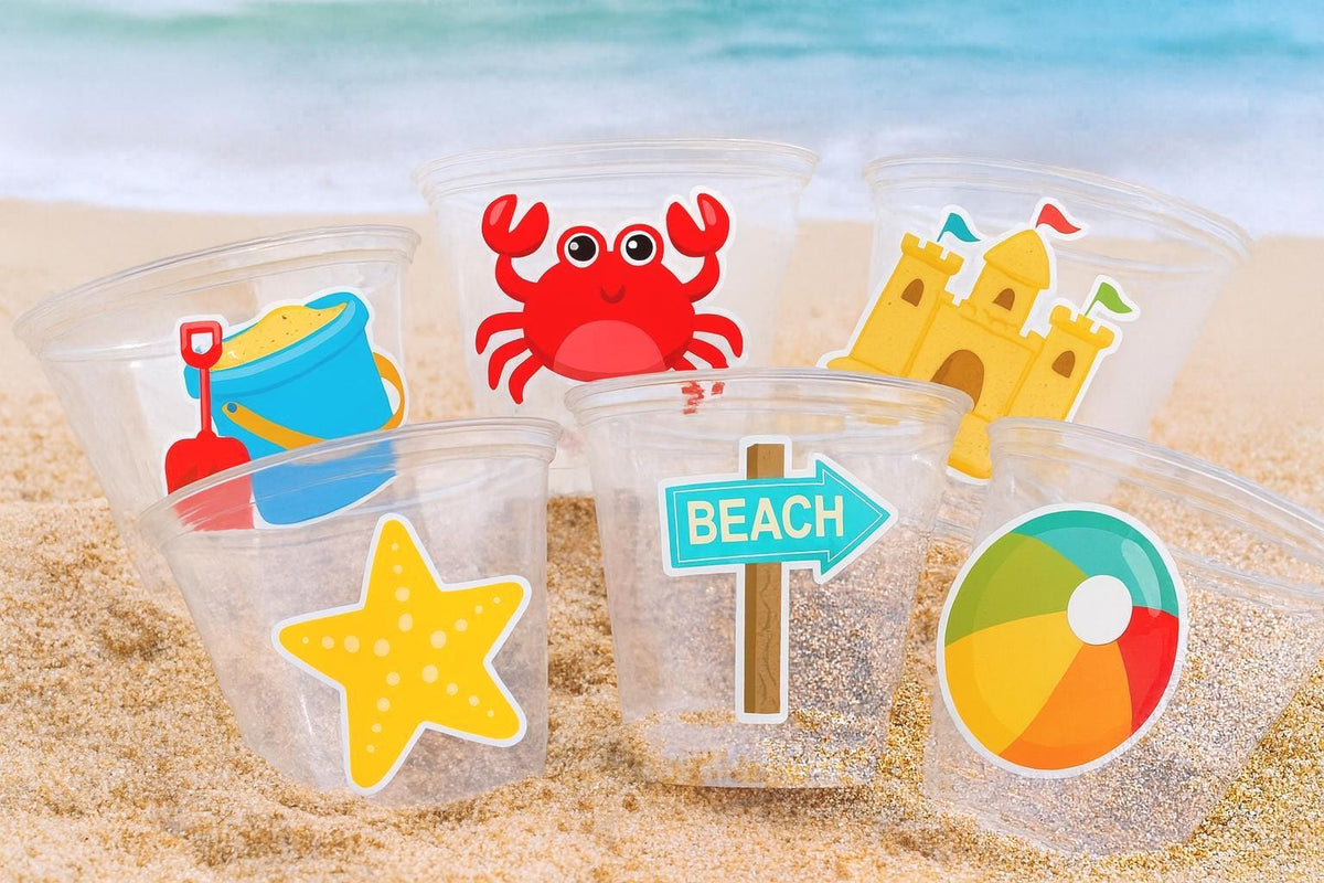BEACH PARTY CUPS - Beach Cups Beach Birthday Cups Beach Party Favors Beach Ball Decorations Beach Party Decorations Beach Party Favors Beach