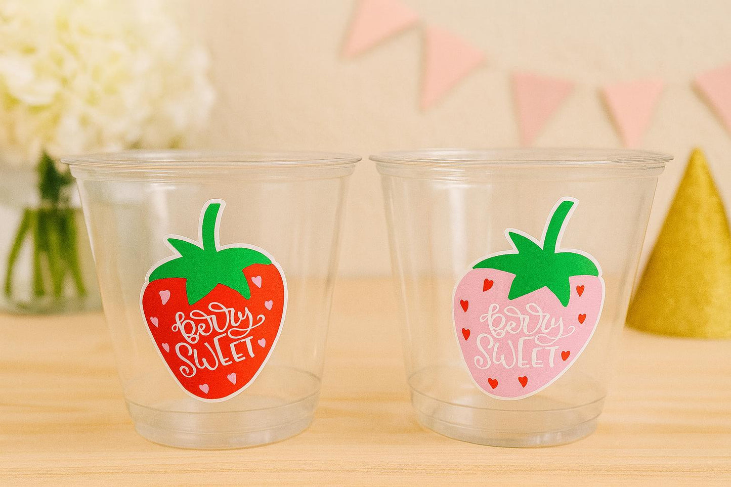 STRAWBERRY PARTY CUPS Strawberry Birthday Cups Strawberry Cup First Birthday Strawberry Party Decorations Strawberry Baby Shower Berry Sweet