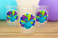 PEACOCK PARTY CUPS- Peacock Cups Peacock Decorations Peacock Birthday Peacock Party Peacock Party Favors Peacock Baby Shower Sprinkle
