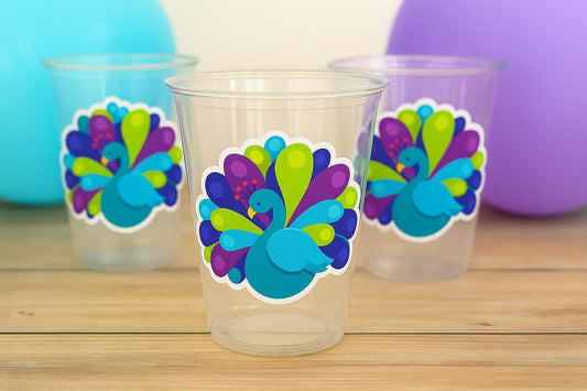 PEACOCK PARTY CUPS - Peacock Cups Peacock Decorations Peacock Birthday Peacock Party Peacock Party Favors Peacock Baby Shower Sprinkle Cups