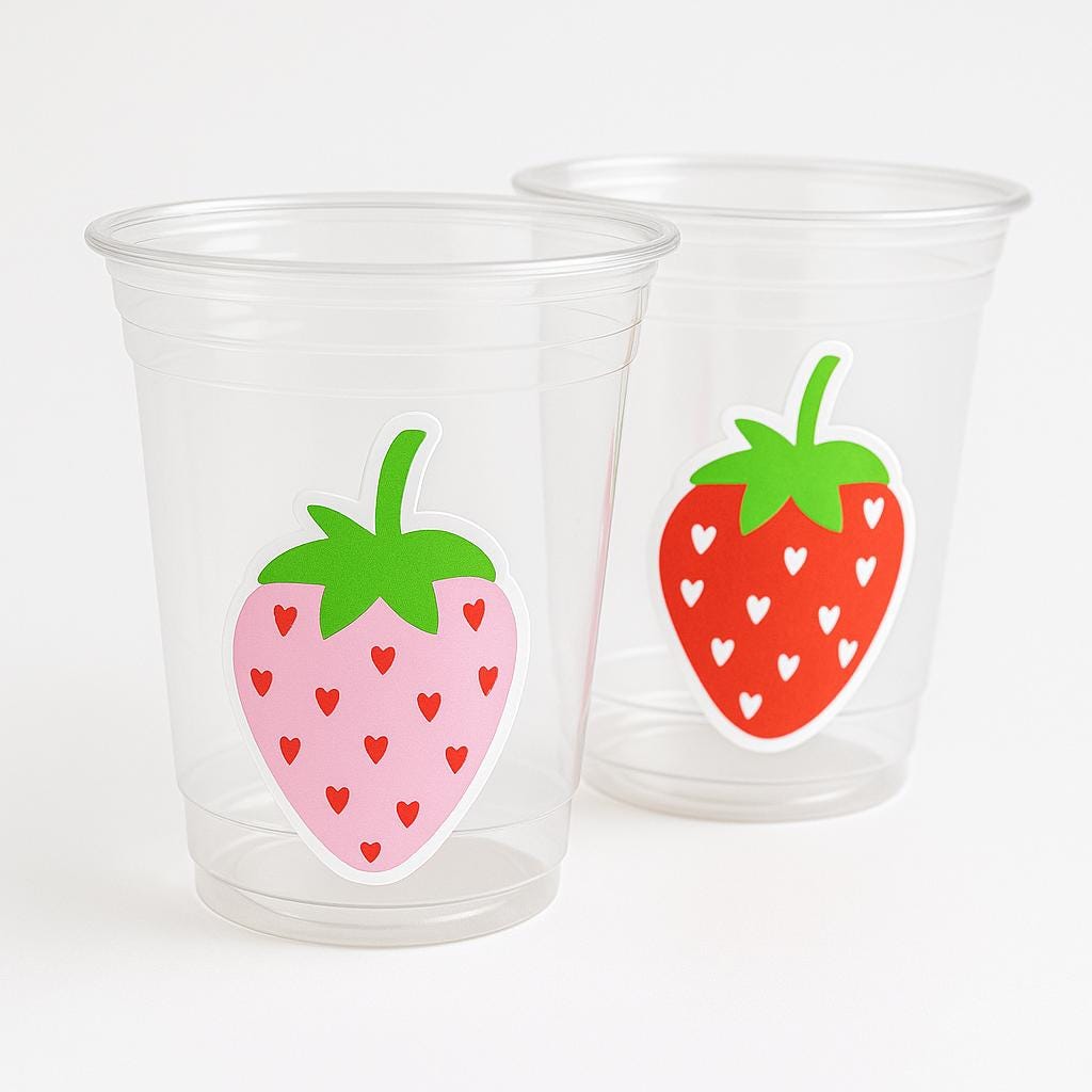 STRAWBERRY PARTY CUPS - Strawberry Birthday Cups Strawberry Cups First Birthday Strawberry Party Decorations Strawberry Baby Shower Cups