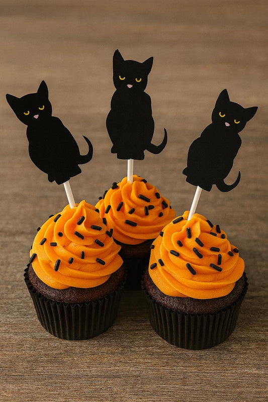 Black Cat Cupcake Toppers, Halloween Cupcake Toppers, Halloween Party Decorations, Halloween Cake Toppers, Black Cat Party Supplies 9320951A
