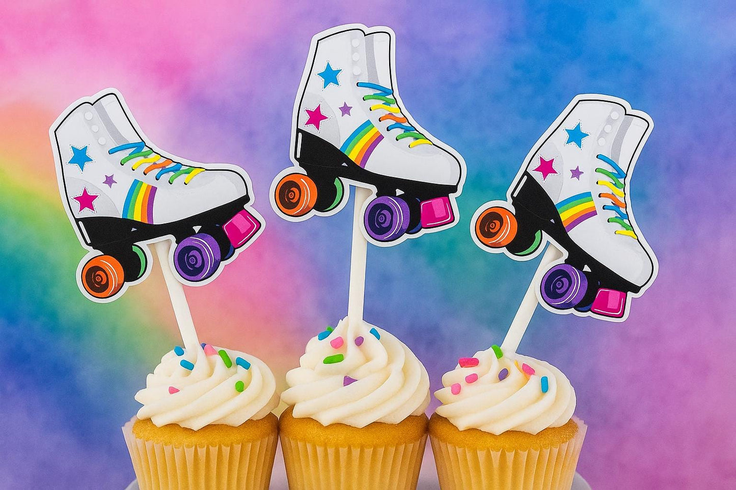 Roller Skate Cupcake Toppers | 80s Party Decorations | Retro Birthday Cupcake Picks | Roller Skating Themed Party Supplies | Roller Skating