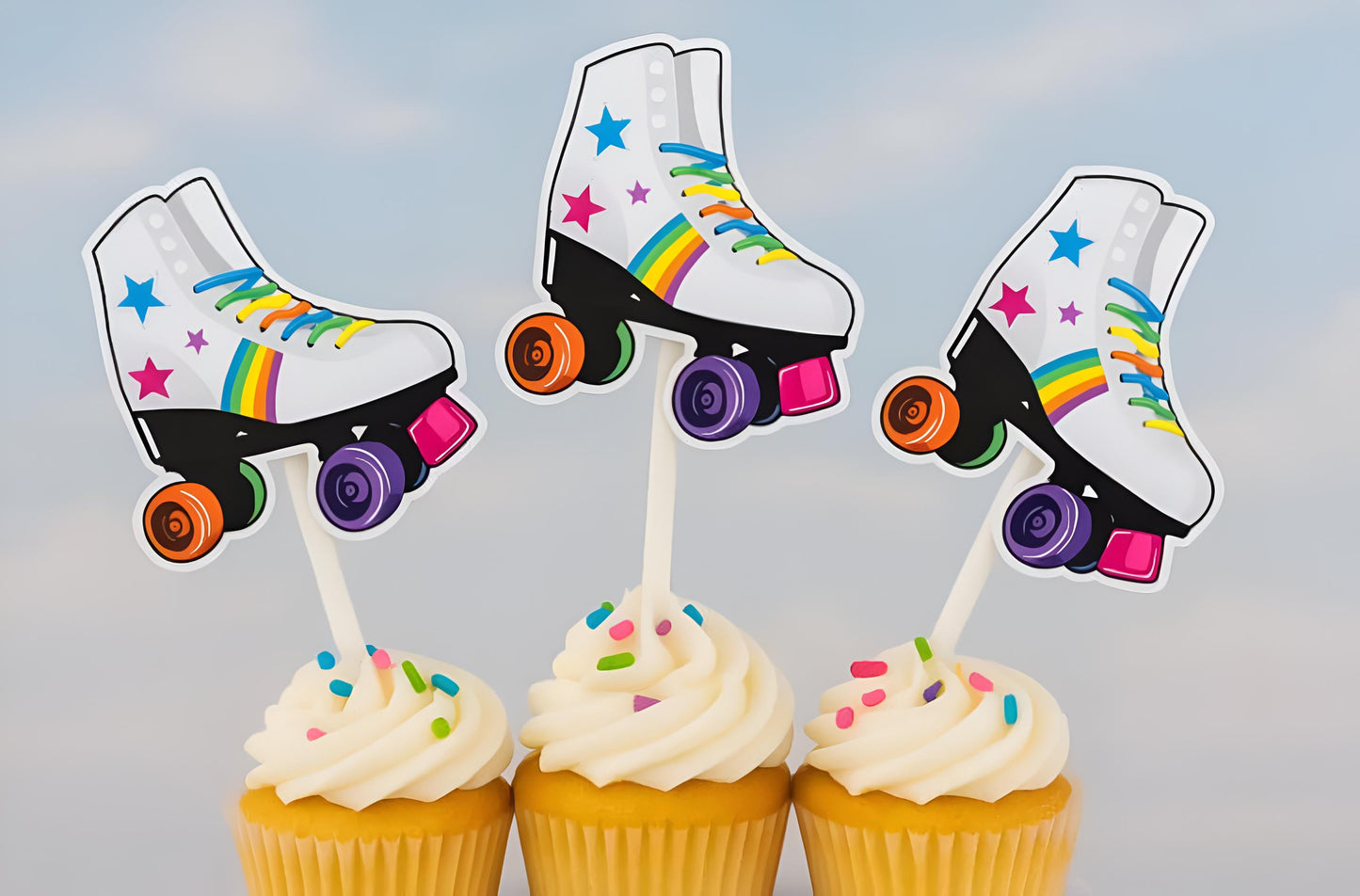 Roller Skate Cupcake Toppers | 80s Party Decorations | Retro Birthday Cupcake Picks | Roller Skating Themed Party Supplies | Roller Skating